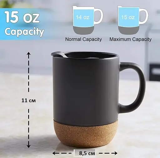 Керамічний кавовий кухоль OldBro Black 400 мл з ізольованим корковим дном і кришкою - фото 6