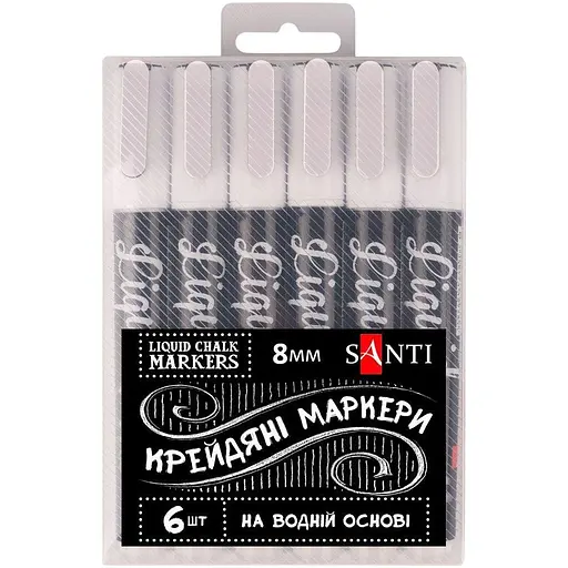 Меловой маркер Santi 8 мм 6 шт. белый (391123)