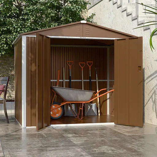 Хозблок-сарай металлический DS-03 с двускатной крышей 200х240х180 см. Коричневый - фото 3