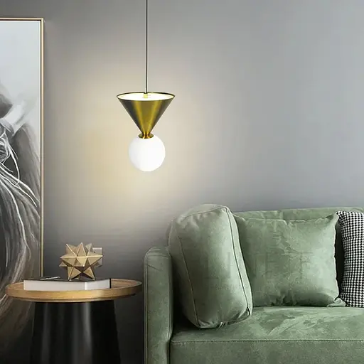 Латунный светильник с конусным дизайном и белым плафоном | Line F | Ст. MJ350/1 AB - фото 1