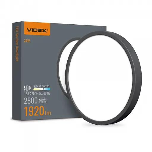LED Світильник круглий накладний VIDEX 24W 5000K Black - фото 1