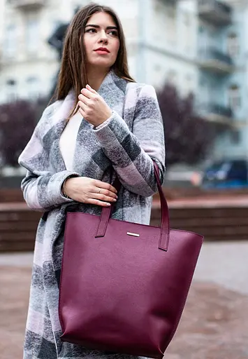Шкіряна жіноча сумка шоппер D.D. бордова - фото 9