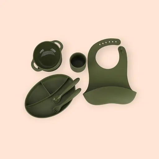 Набор силиконовой посуды для прикорма детей, 6 предметов, Olive - фото 1