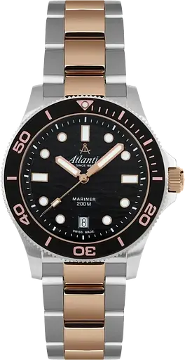 Часы Atlantic Mariner Quartz Wave Black Bicolor Rose Gold 81376.43.69R