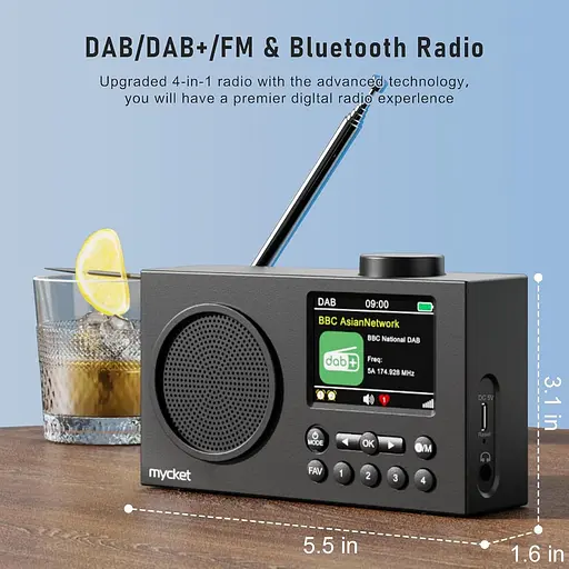 Портативное радио Mycket DAB, цифровые радиоприемники DAB Plus с Bluetooth, USB-перезаряжаемые FM-радиоприемники, небольшое радио - фото 4