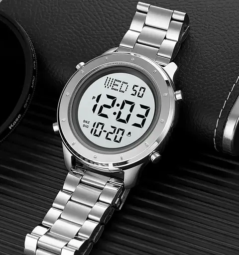 Чоловічий наручний електронний годинник Skmei 1864 (Сріблястий з браслетом) - фото 5
