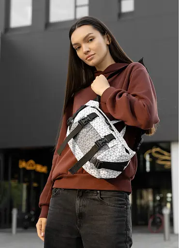 Большая женская поясная сумка бананка Sambag DynamicDart принт "Square" 38×21×7 см (80411150) - фото 1