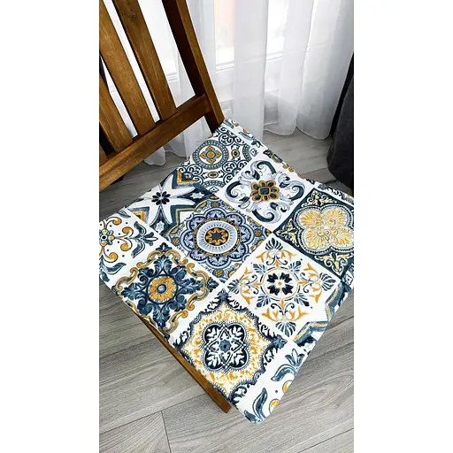 Водоотталкивающая подушка на стул Витраж плитка синяя (2 шт.) - фото 6