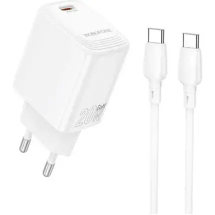 Мережевий зарядний пристрій з кабелем Borofone BN26 Fuente single-port PD20W charger set (C to C) (EU) білий - фото 1