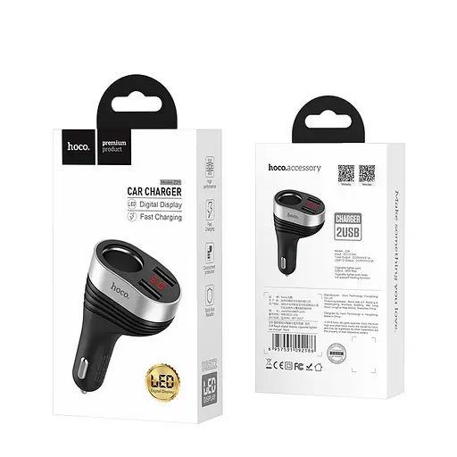 Автомобильное зарядное устройство HOCO Z29 Regal digital display cigarette lighter car charger черный - фото 2
