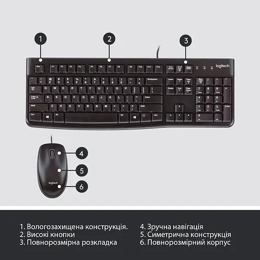 Комплект (Клавіатура та Миша) Logitech MK120 Desktop (920-002563) USB Black - фото 6