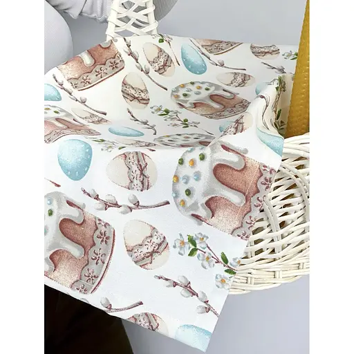 Комплект Великодній кошик Галичина білий з тефлоновим рушником Паска блакитний і свічкою - фото 6