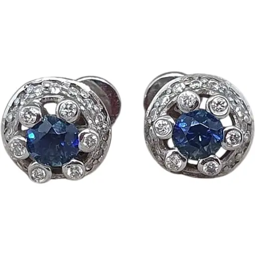 Золотые серьги-пуссеты Iris с бриллиантами и сапфирами. 1СС21172