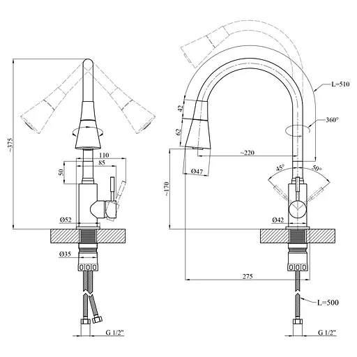 Смеситель для кухни Kroner KRP Edelstahl Klassisch - PVD031BLK (CV035373) - фото 9