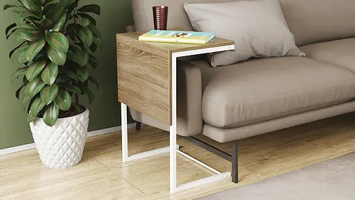 Стіл журнальний приставний Террі Комбо Ferrum-decor 345x662x440 Білий метал ДСП Дуб Сонома Трюфель 16 мм (FRD-105147)