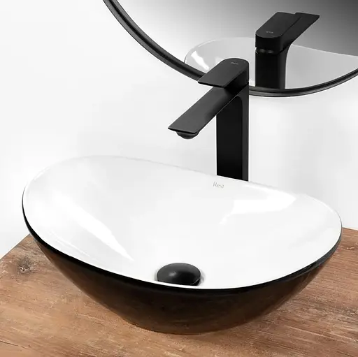Умивальник Rea Royal mini black white накладний REA-U0538, Чорний матовий - фото 5