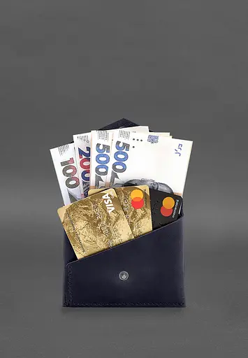 Кожаный кошелек mini 3.0 (кард-кейс) синий Crazy Horse - фото 5