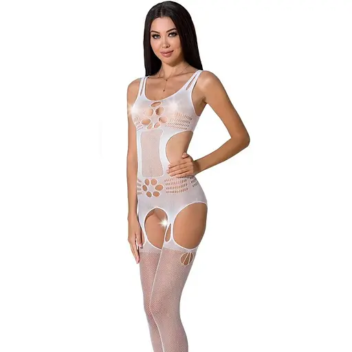 Бодистокинг Passion BS066 комбинезон имитация чулок и пояса S/M/L white