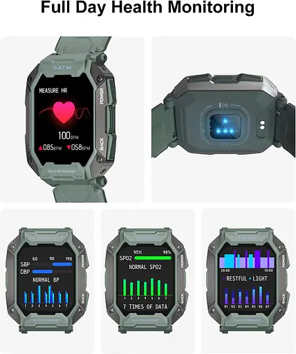 Розумні смарт-години в протиударному тактичному корпусі Lige C20 з двома ремінцями Camouflage Green, BW1821E (17792) - фото 8