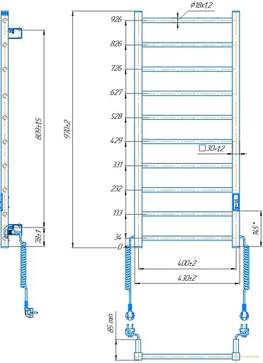 Електрична рушникосушарка HF Leeds 970x430 white matte 6.1.0803.06.WM, Білий матовий, універсальне (коннектор), Електронний - фото 5