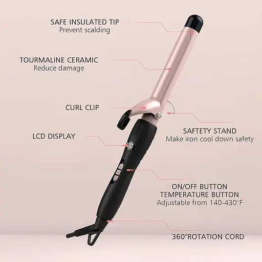 Щипці для завивки PRETFY 1-дюймові з керамічним покриттям для довгого/середнього волосся, 140-428℉ - фото 2