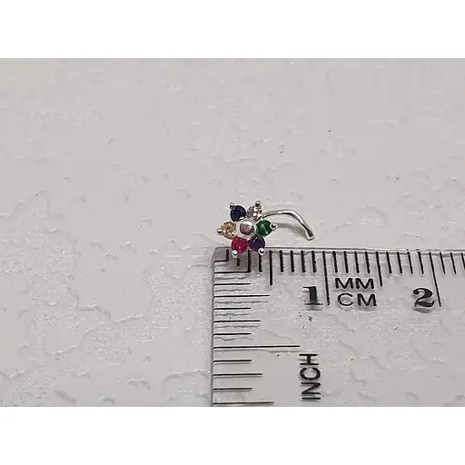 Серебряная серьга-пирсинг в нос Цветок.  1040.2С Разноцветный - фото 4