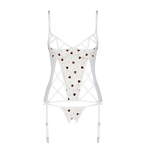 Корсет із підв'язками + стрінги Passion LOVELIA CORSet white L/XL - фото 5