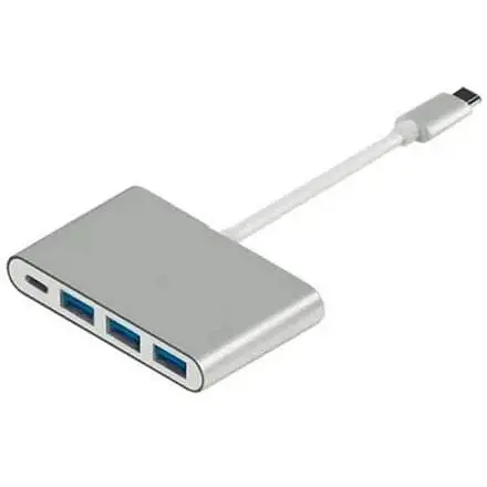 Хаб Usb Atcom 4-in-1, серебристый, Type-C 3.1 - 1xType-C 3.0 / 3xUsb 3.0, кабель 10 см, алюминиевый корпус (12808) - фото 1