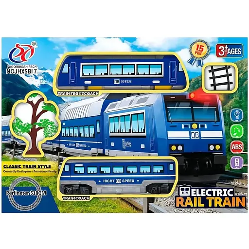 Залізниця JHX5617 локомотив із підсвіткою та звуком 1 вагон 15 деталей 318 см синя - фото 2