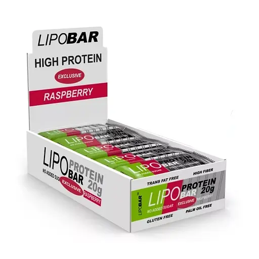 Батончик Lipobar Protein Bar БЛОК, 20*50 грам Малина 000313956