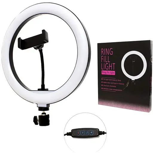 Світлодіодна лампа кільце 26 см із затискачем для телефона - фото 1