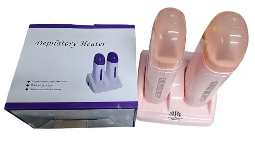 Воскоплав двокасетний Global Fashion Depilatory Heater 2в1 з підставкою для депіляції волосся Персиковий 40 Вт - фото 2