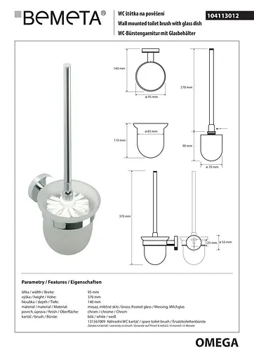 Туалетный ершик Bemeta Omega с подвесным держателем 104113012, Белый - фото 2