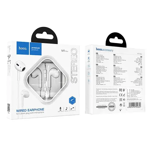 Дротові навушники Hoco M1 Max crystal earphones with mic, 3.5mm, 1.2m, white - фото 3