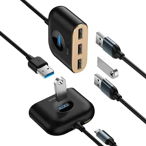 USB-хаб Baseus Square Round Box 4-Port USB-A Black 1 м (CAHUB-AY01) [77938] - фото 4