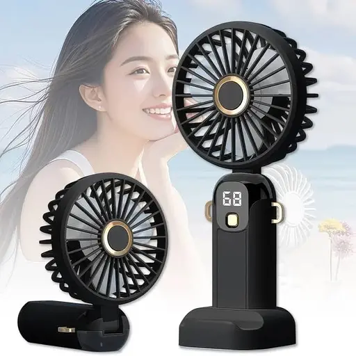 Портативный ручной вентилятор JX-995 на аккумуляторе 500mAh с ручкой мини ветродуйка 2Вт 70мм Черный - фото 3