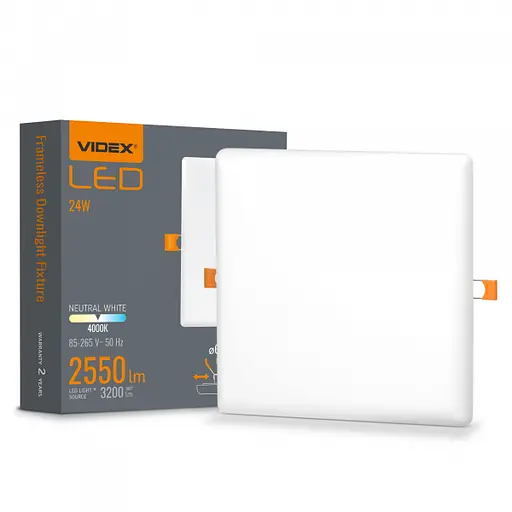 LED світильник безрамковий квадратний VIDEX VLE-DLFS-244 24W 4000K 220V - фото 1