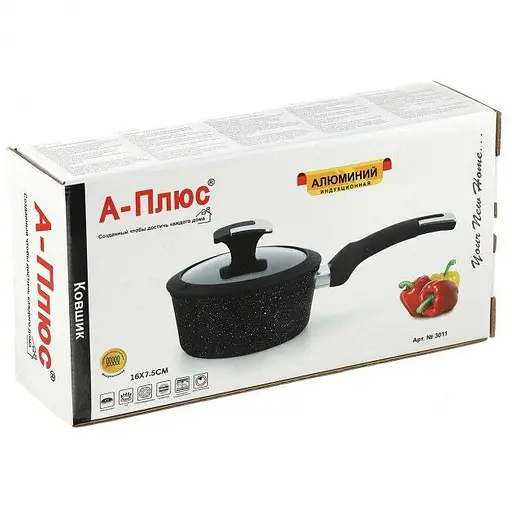Сотейник A-Plus AP-3011 16 см мраморное покрытие ковш с крышкой - фото 3