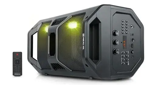 Колонка портативная 2.0 REAL-EL X-757 Black, 2 x 25 Вт, пластиковый корпус, Bluetooth, MicroSD / USB, FM-приемник, питание от аккумулятора, 8000мА * ч, управление сбоку - фото 8