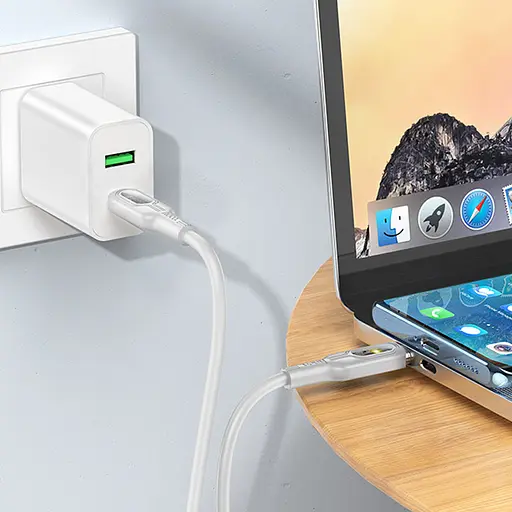 Дата кабель Hoco U120 Transparent explore intelligent power-off PD 60W Type-C to Type-C (1.2m) Gray - фото 4