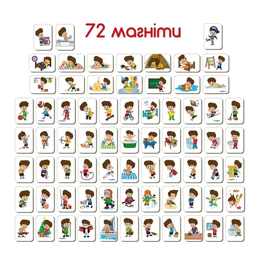Детский развивающий набор магнитов "Распорядок дня" ML4032-03, 72 магнитные фигурки - фото 2