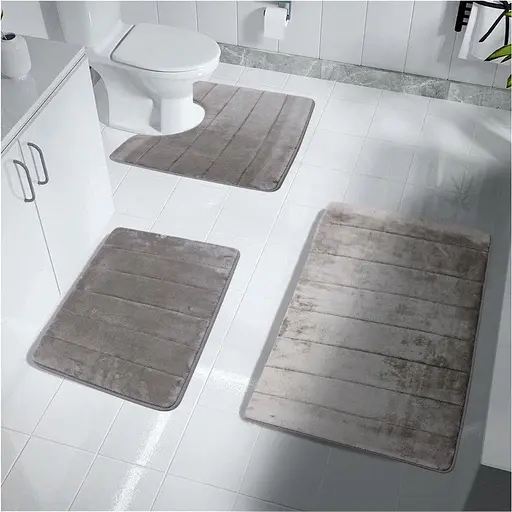 Набор 3 коврика для ванной Aquarius с эффектом памяти 50х80 см, 40х60 см, U-образный 50х50 см. Темно-Бежевый в полоску