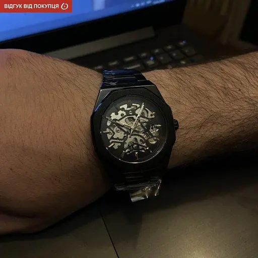 Мужские механические наручные часы Forsining Gusto (Черные) - фото 4