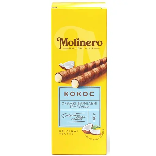 Вафельні трубочки Molinero з начинкою зі кокосом 140 г