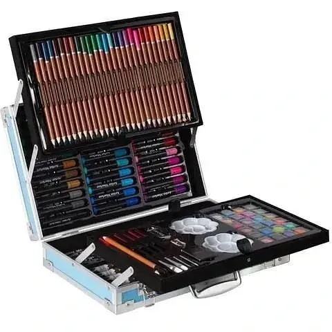 Набор для рисования и творчества детский в алюминиевом чемодане Единорог 145 предметов для юного художника Голубой - фото 3