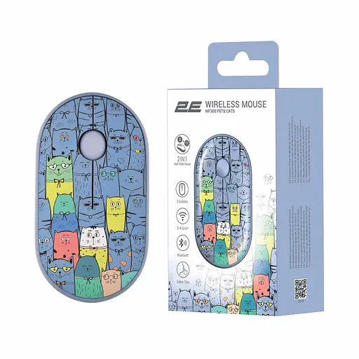 Мышка 2E MF300 PETSCATS Silent Wireless/Bluetooth Blue (2E-MF300WPETSBL) - фото 2