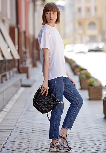 Шкіряна плетена жіноча сумка Пазл M вугільно-чорна - фото 2