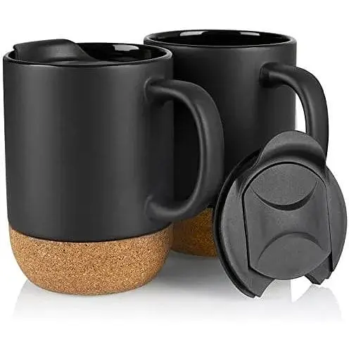 Кавові кухлі Double Black OldBro 400 мл з ізольованим корковим дном і кришкою - фото 1