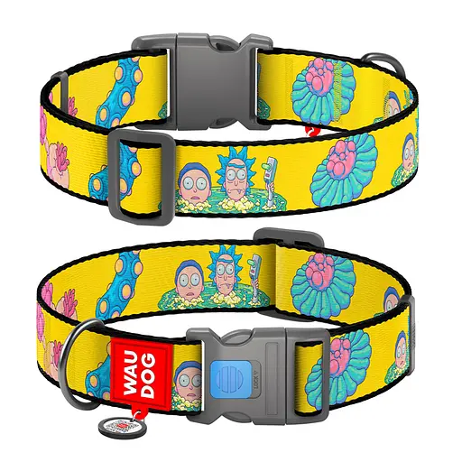 Ошейник для собак нейлоновый Waudog Nylon с QR-паспортом "Рик и Морти 1" пластиковый фастекс XXL Ш 35 мм Д 46-70