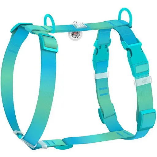 Шлейка для собак Waudog Nylon Recycled анатомическая H-образная с QR-паспортом, градиент, пластиковый фастекс, L